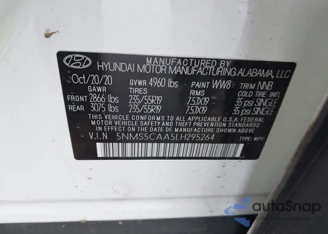 2020 Hyundai Santa Fe Limited 2.0T from USA, damaged, VIN 5NMS5CAA5LH295264